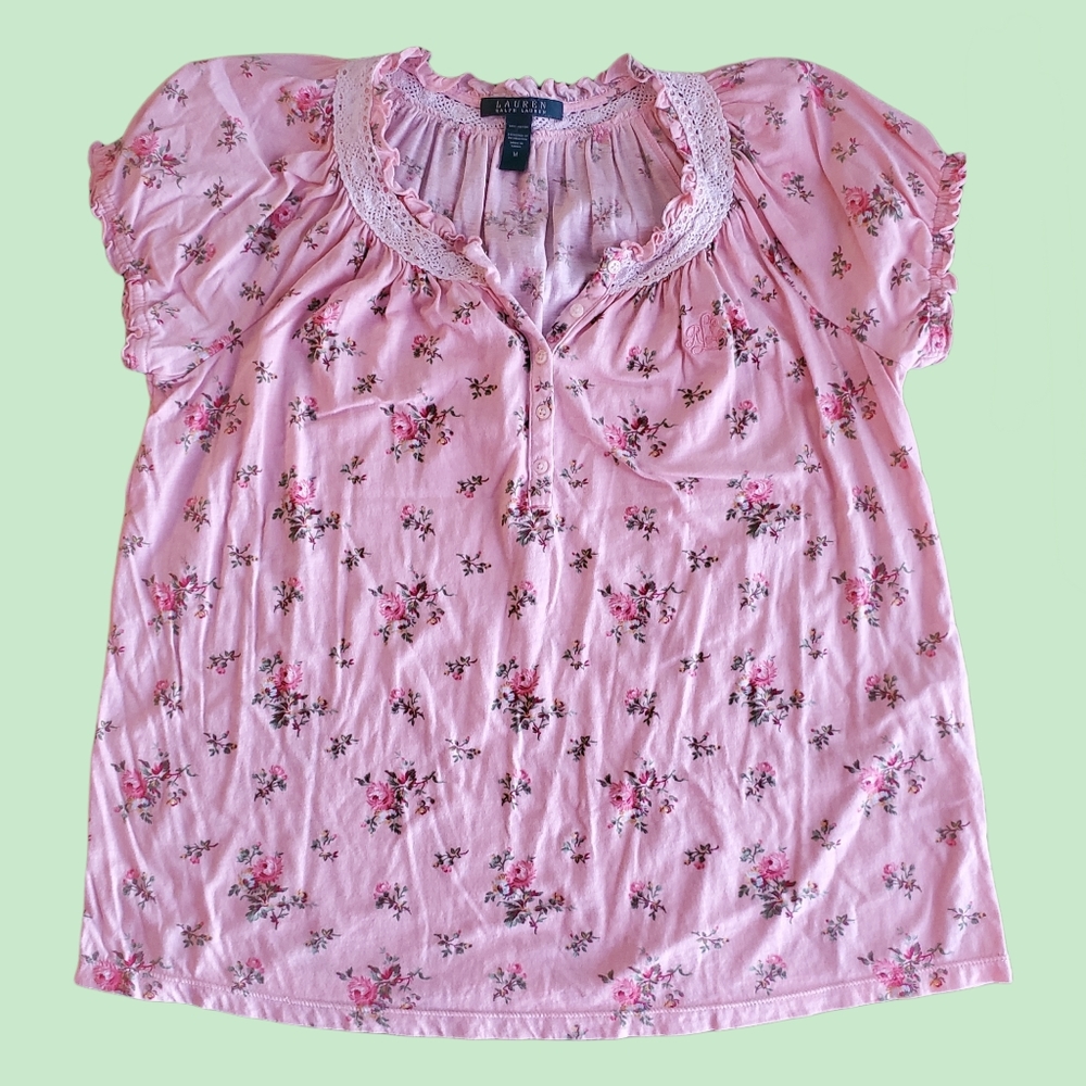 Lauren Ralph Lauren Pink Floral Monogrammed Top